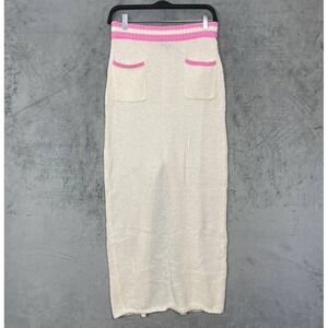 Coquette Fuzzy Knit Sweater Maxi Skirt Large Cream Pink School Brunch Minimalist